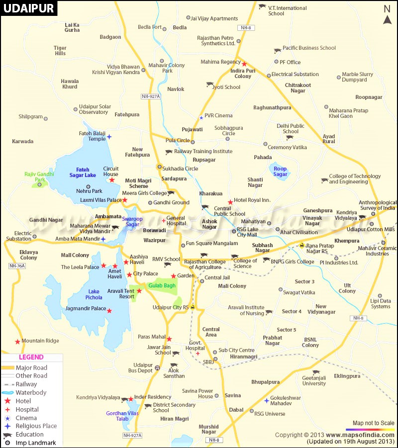 Udaipur Tourist Map - Udaipur Tourist Places Map - Udaipur City Map